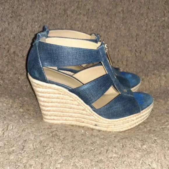 MICHAEL KORS-Berkley-Blue Denim Fabric Wedge-Espadrilles-Sz 5-Excellent - Picture 4 of 7